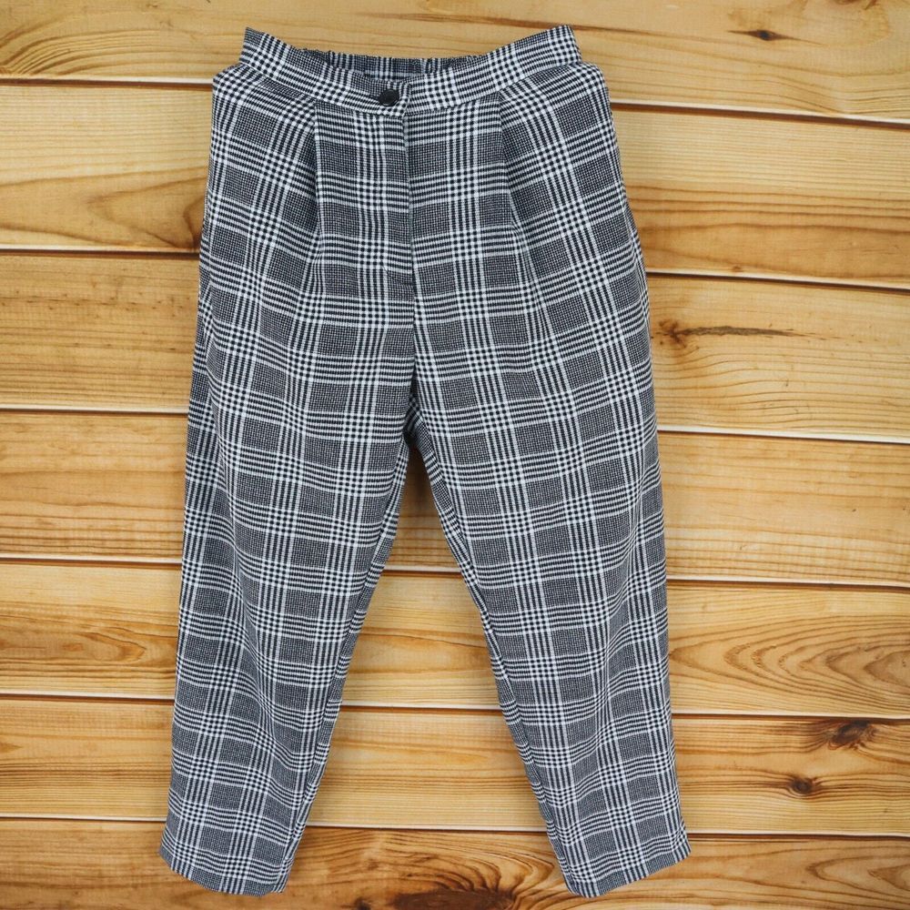 Divided by H&M Stretch Waist Dress Pants Womens Size 4 Black White Plaid Pockets